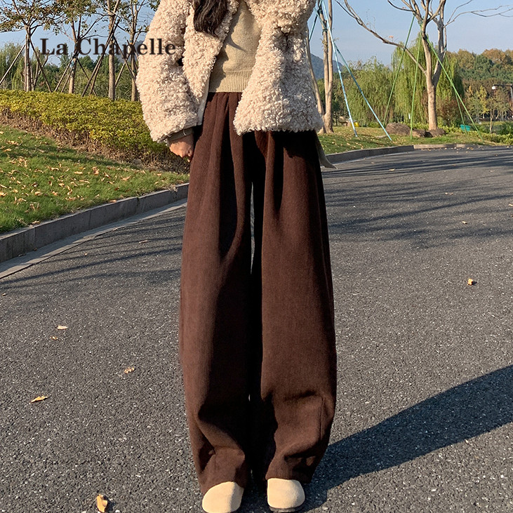 拉夏贝尔秋冬东北裤子简约百搭加厚保暖仿显瘦缩脚萝卜休闲长裤女