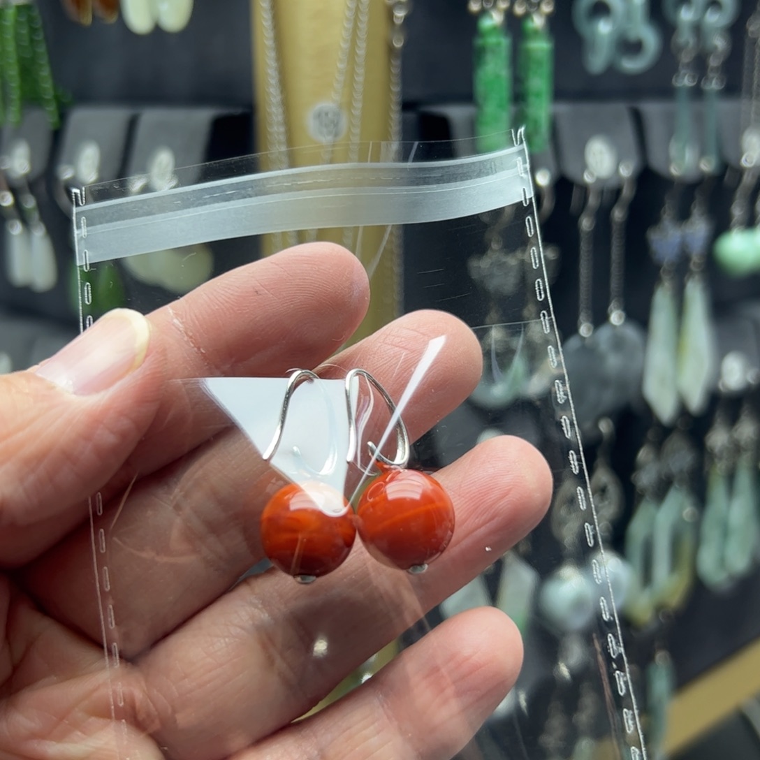 @***声南红玛瑙银S925镶嵌耳饰