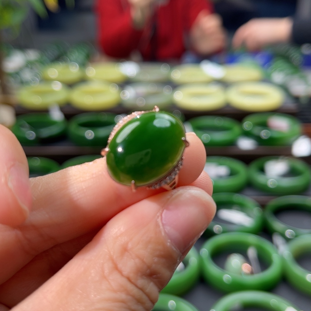 和田玉（碧玉）戒指银S925镶嵌