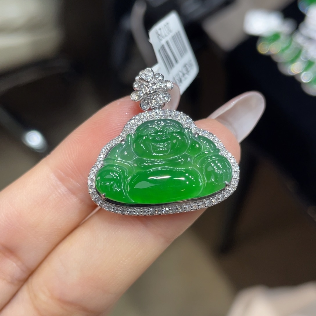 翡翠颈饰18K金镶嵌天然缅甸翡翠a货