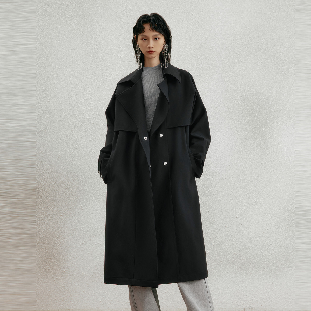 M.TSUBOMI/子苞米【专柜同款】羊毛中长款纯色宽松气质风衣外套