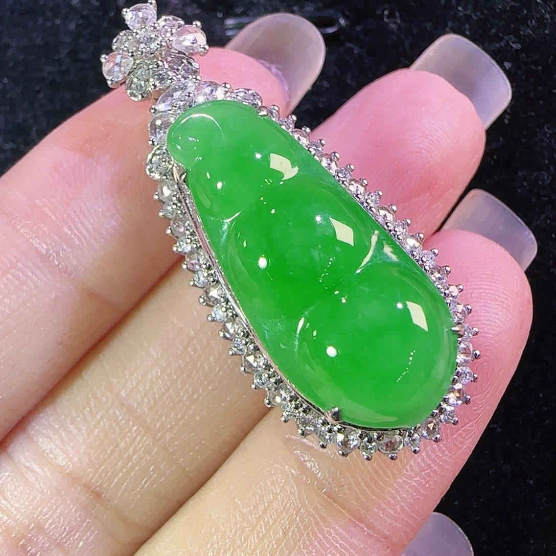 翡翠18K金镶嵌吊坠(不含链)