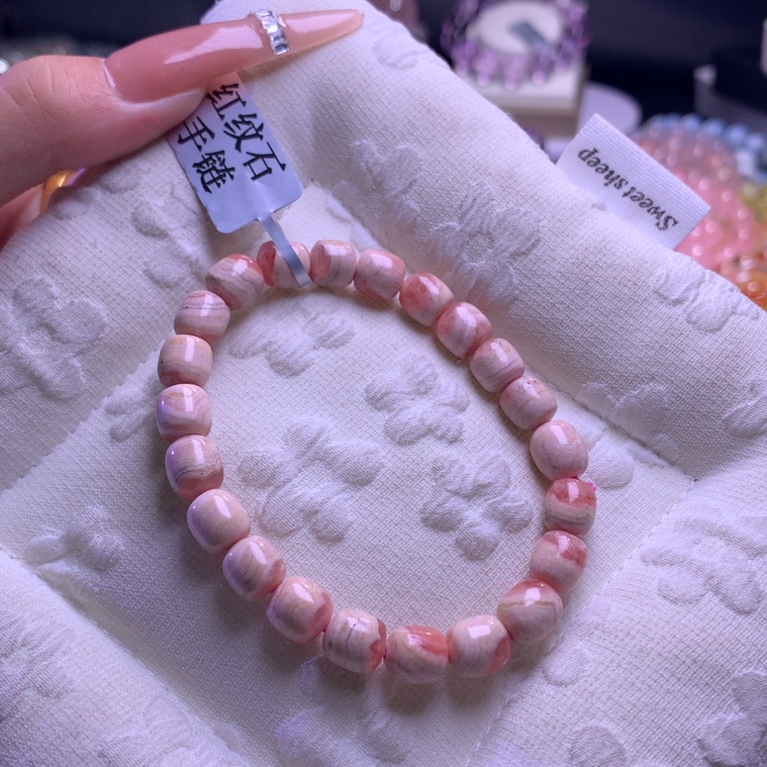 水晶未镶嵌手链红纹石桶珠7m