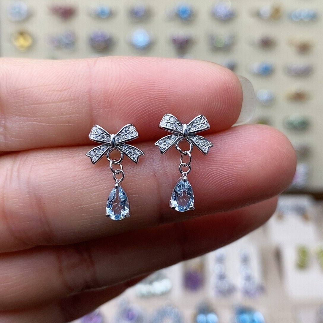 海蓝宝石耳坠银S925镶嵌需要证书备注