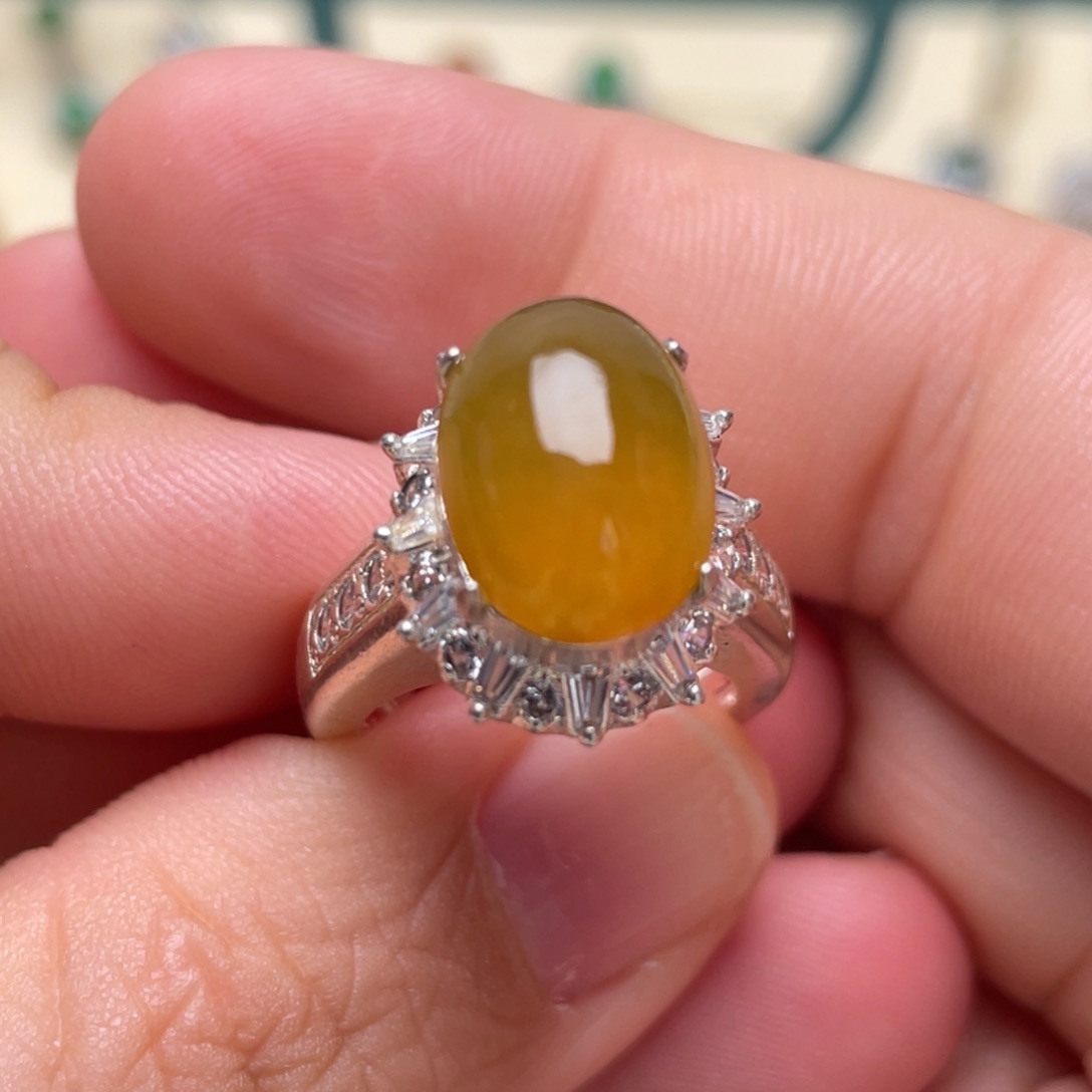 翡翠戒指未镶嵌冷*儿纯天然缅甸翡翠