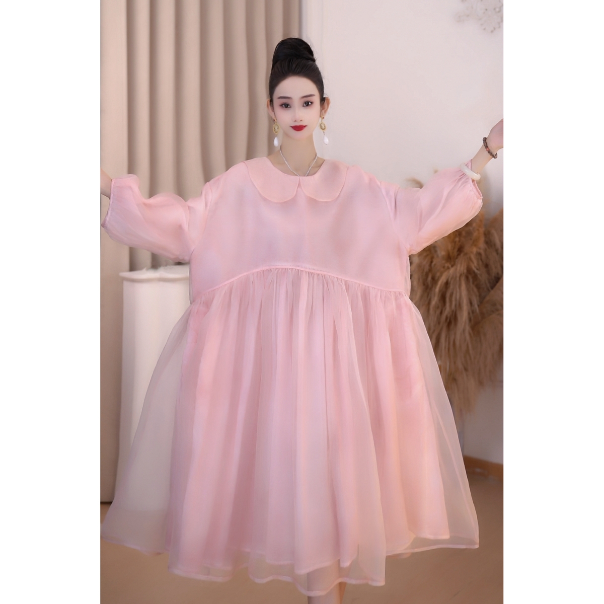 【一勺桃】YAMO2025春夏新款植物染松弛优雅宽松桑蚕丝连衣裙