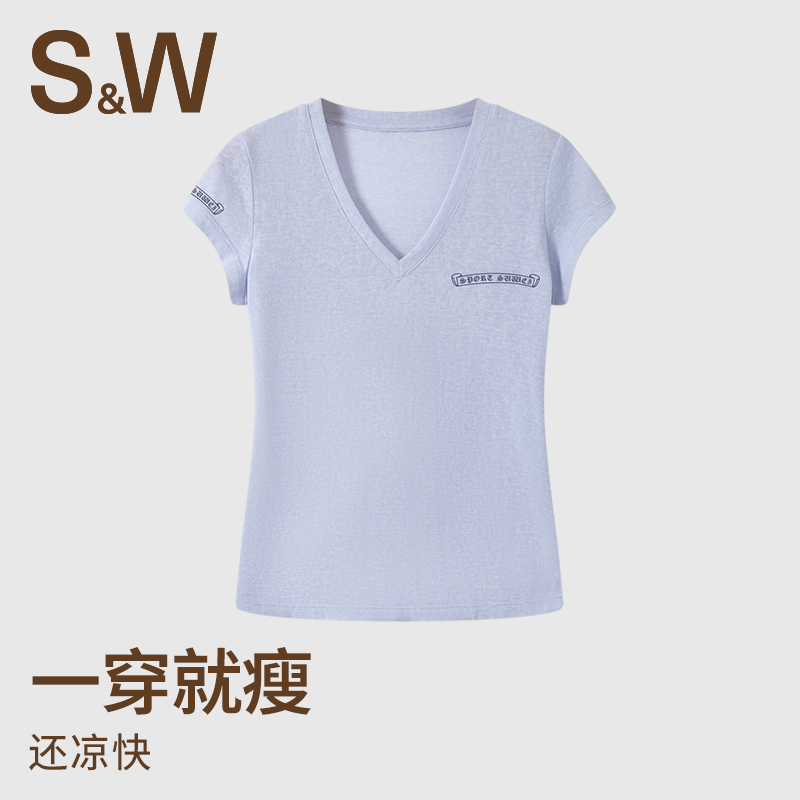 SW速惟运动休闲短袖V领t恤透气上衣百搭夏季显瘦 4490 Z2