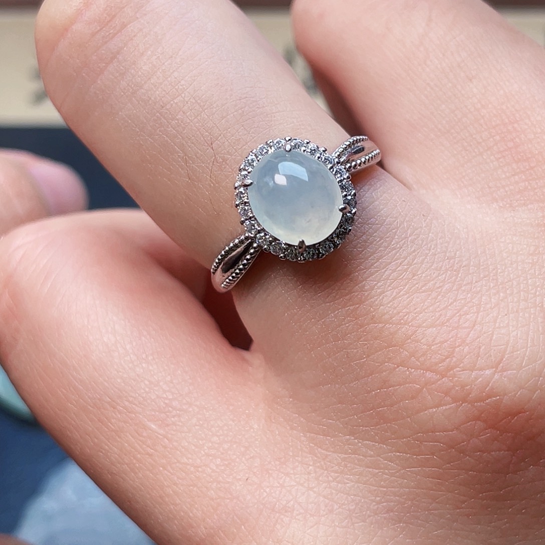 翡翠戒指银S925镶嵌戒指