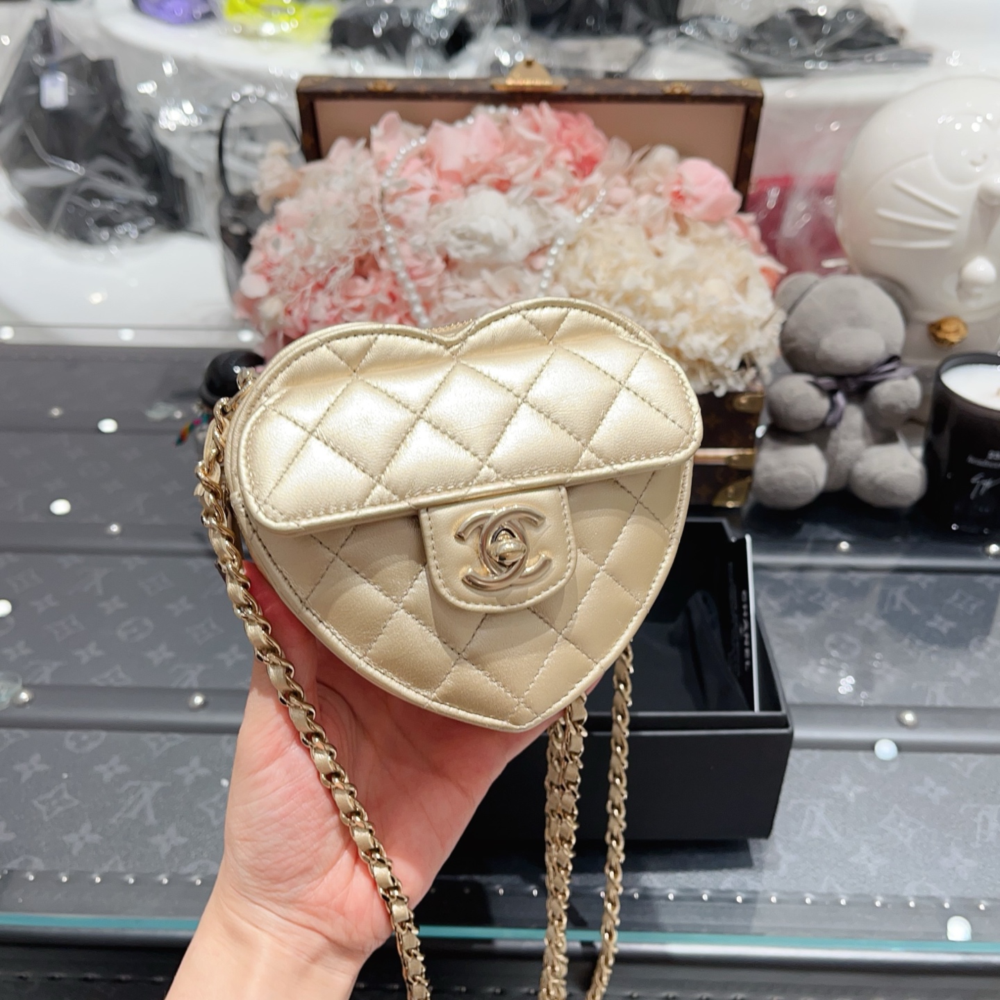 99新 Chanel/香奈儿 金色爱心包小号 31开 尺寸13x12x5.5