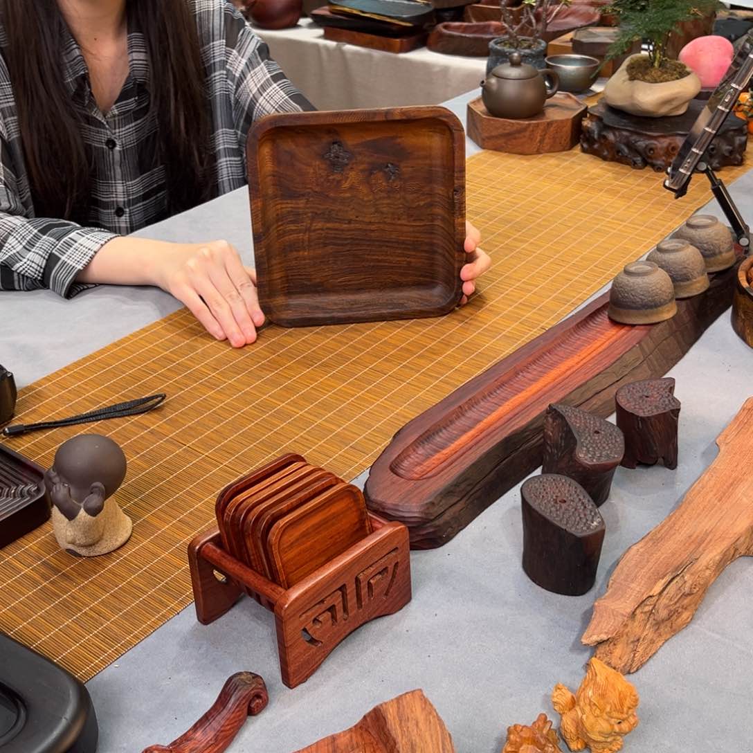 缅甸鸡翅木工艺壶承方盘