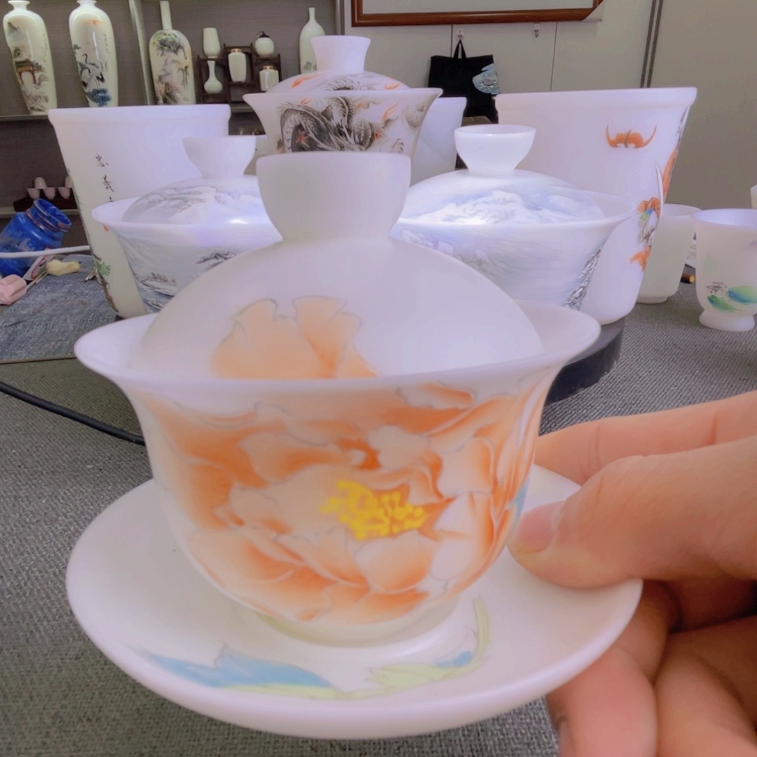 手绘牡丹120ml三才元宝