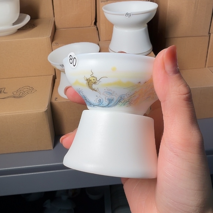 孤品羊脂玉如意杯猪油白专场一体全瓷茶漏