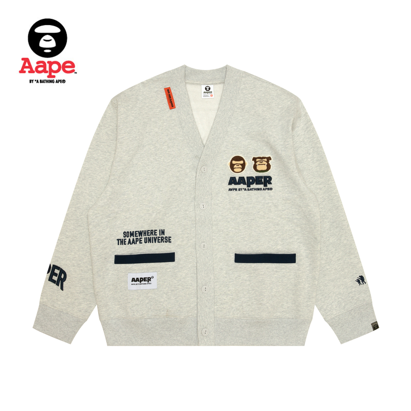 Aape旗舰店男装24秋冬猿人军团毛巾徽章厚绒卫衣开衫外套C316XAN