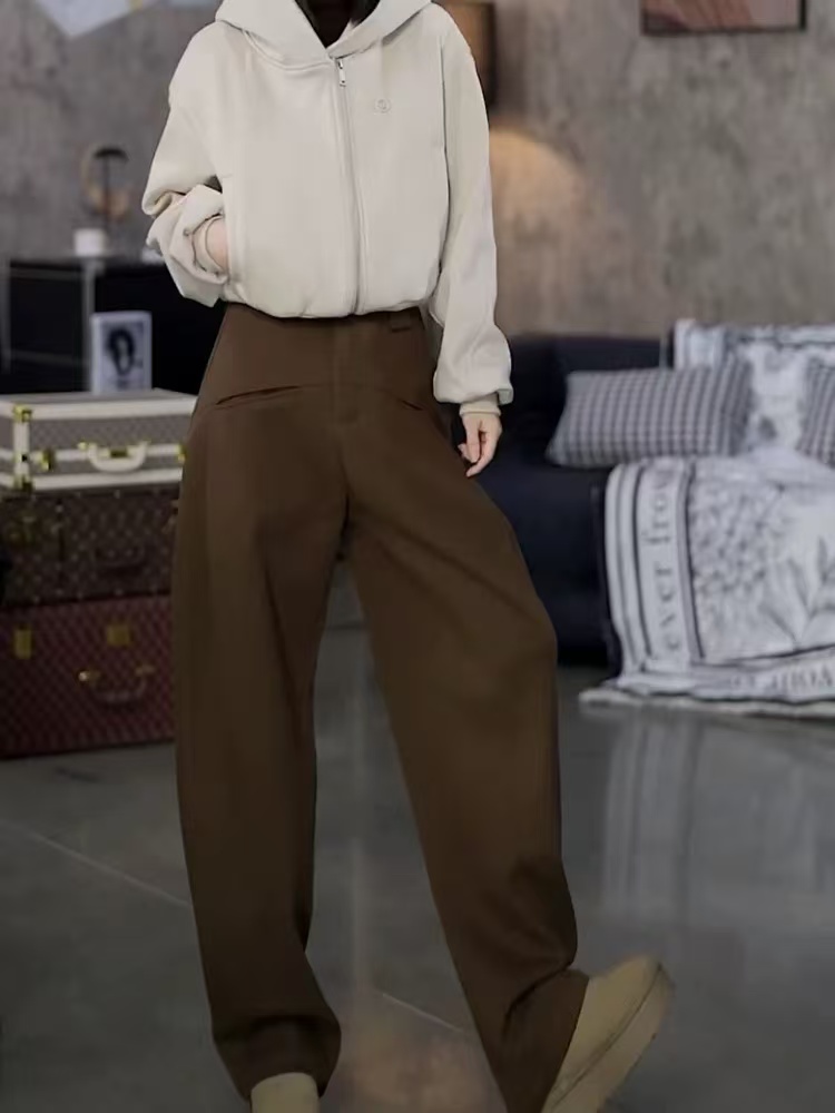 2366新款冬季小个子毛呢阔腿裤宽松休闲裤流行裤子时尚