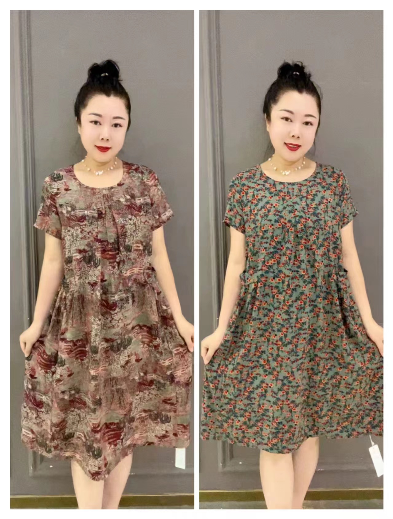 夏季新款大版双兜洋气高端显瘦中老年连衣裙