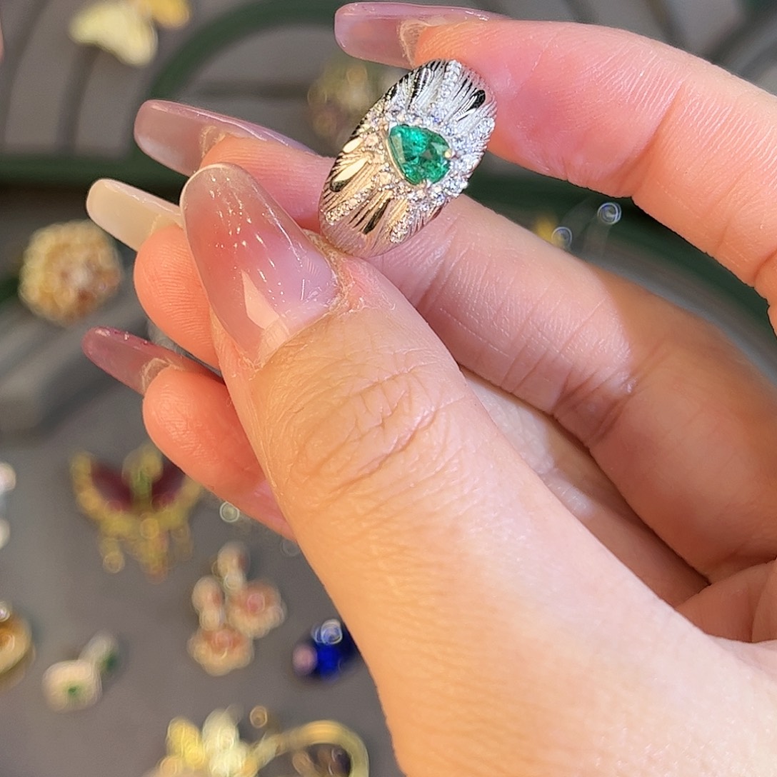 祖母绿戒指银S925镶嵌?****