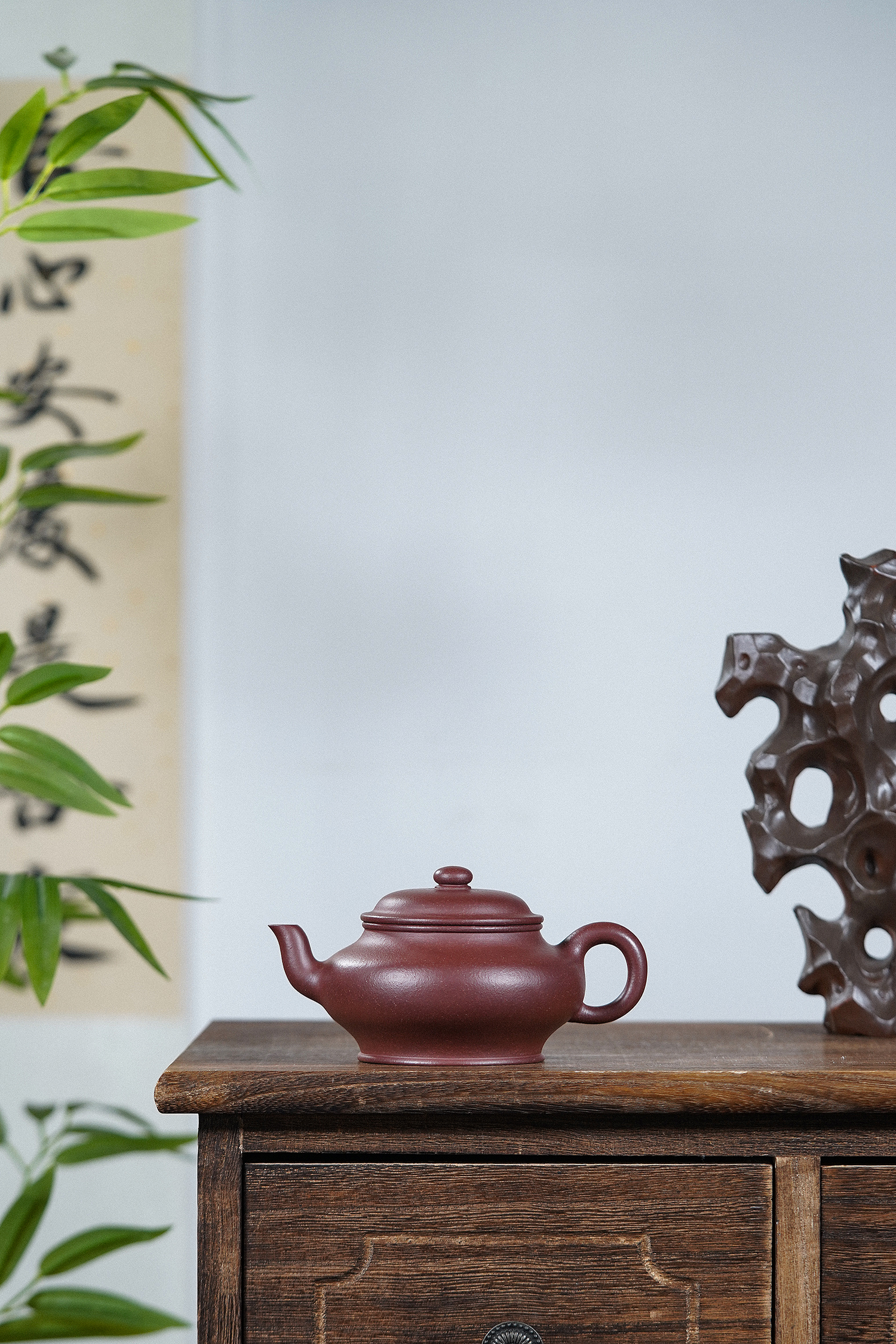 【禅砂居】圆趣壶_220cc_枣红泥_全手工手制_宜兴纯手工黄龙山紫砂