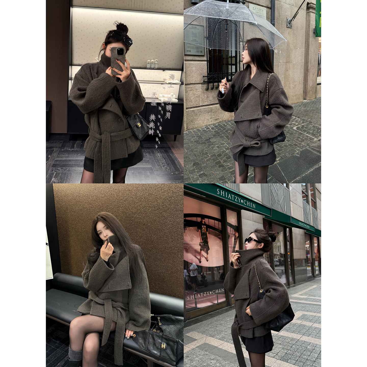 小君君布兰妮 Lem风镇店大衣/苏力羊驼大翻领收腰大衣250569