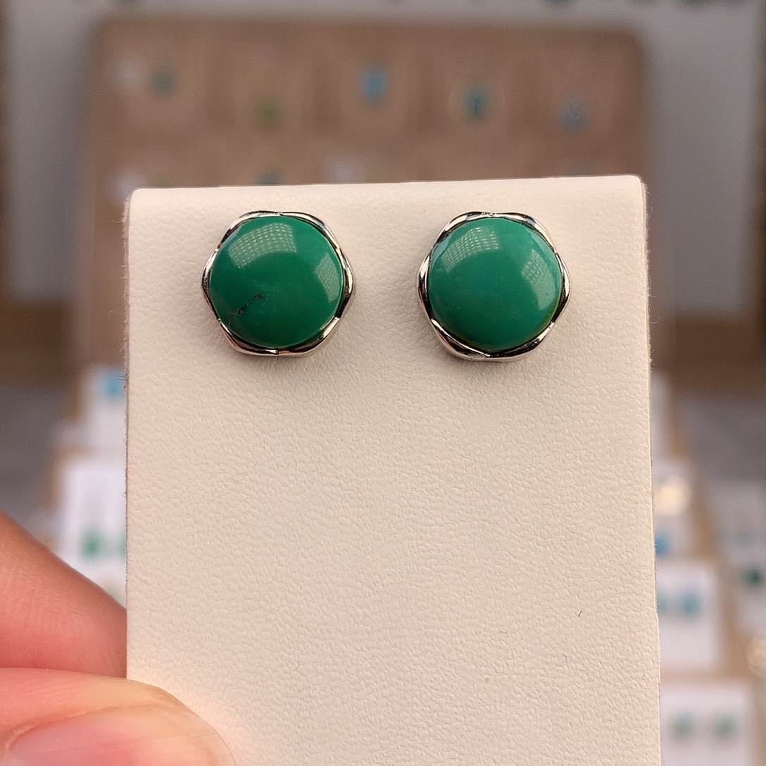 绿松石银S925镶嵌耳饰