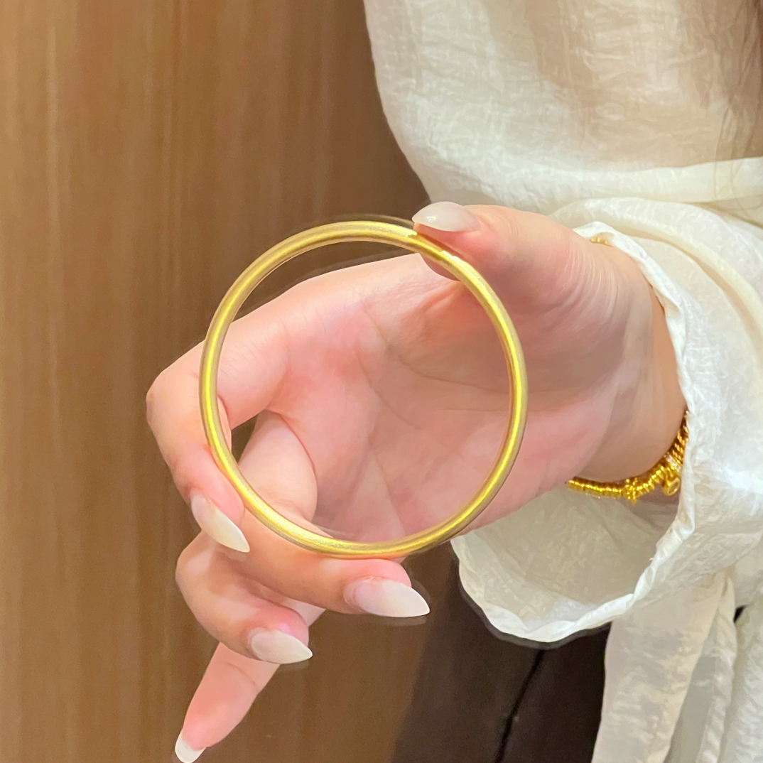 铜合金手镯 古法传承素圈手镯女生百搭金色实心素圈镯子