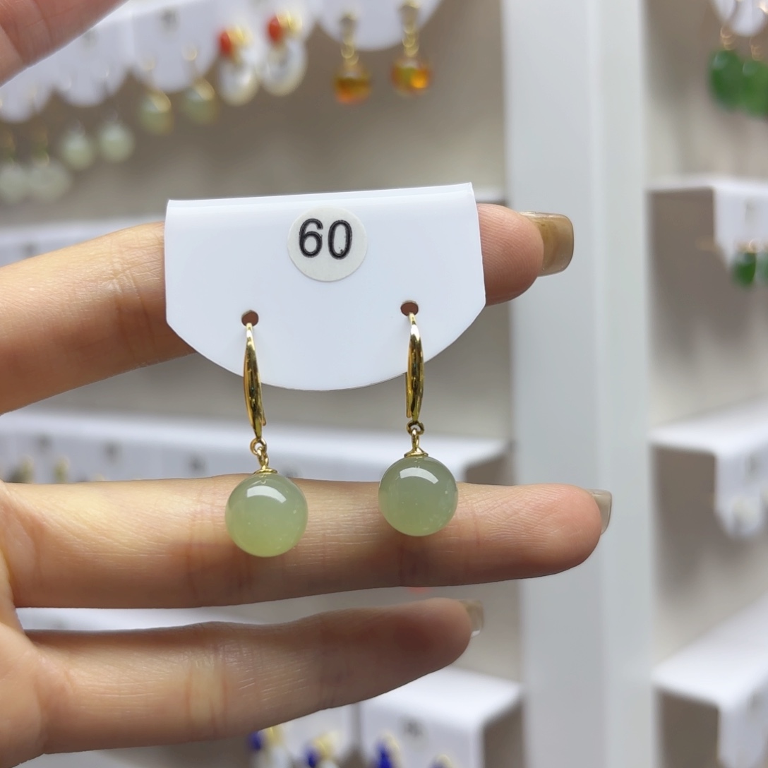 和田玉银S925镶嵌耳饰