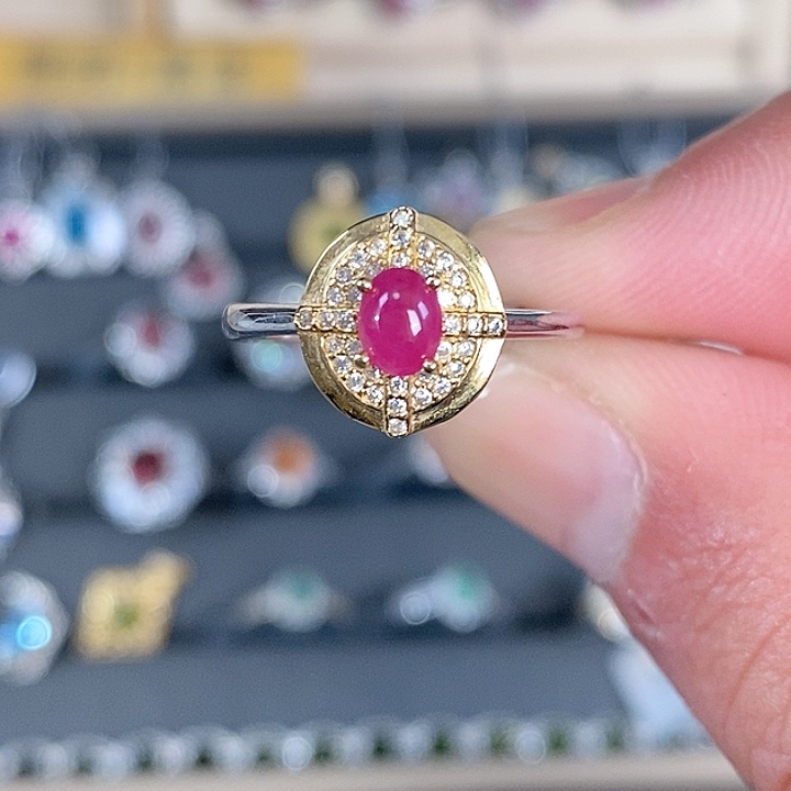 红宝石戒指银S925镶嵌