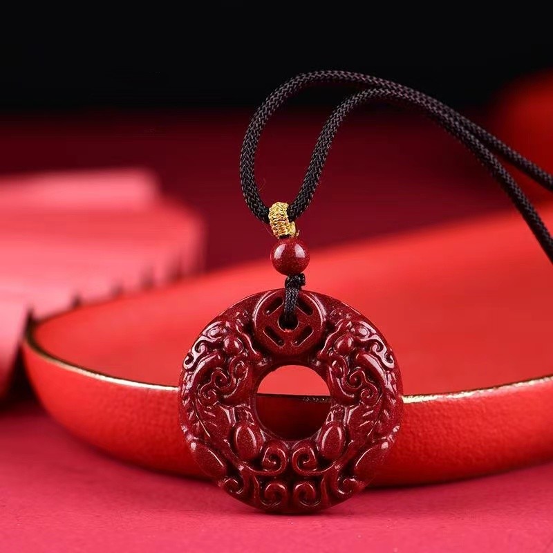 含辰砂工艺品《正品朱砂》双皮皮平安扣情侣款吊坠