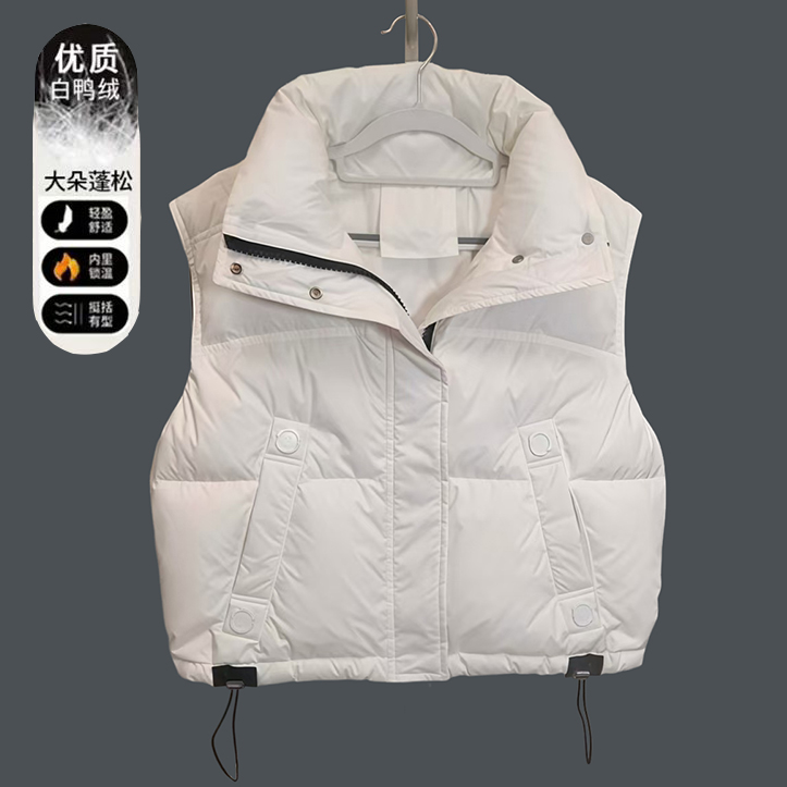 白鸭绒羽绒马甲女短款2025秋冬季新款宽松坎肩简约立领保暖外套潮