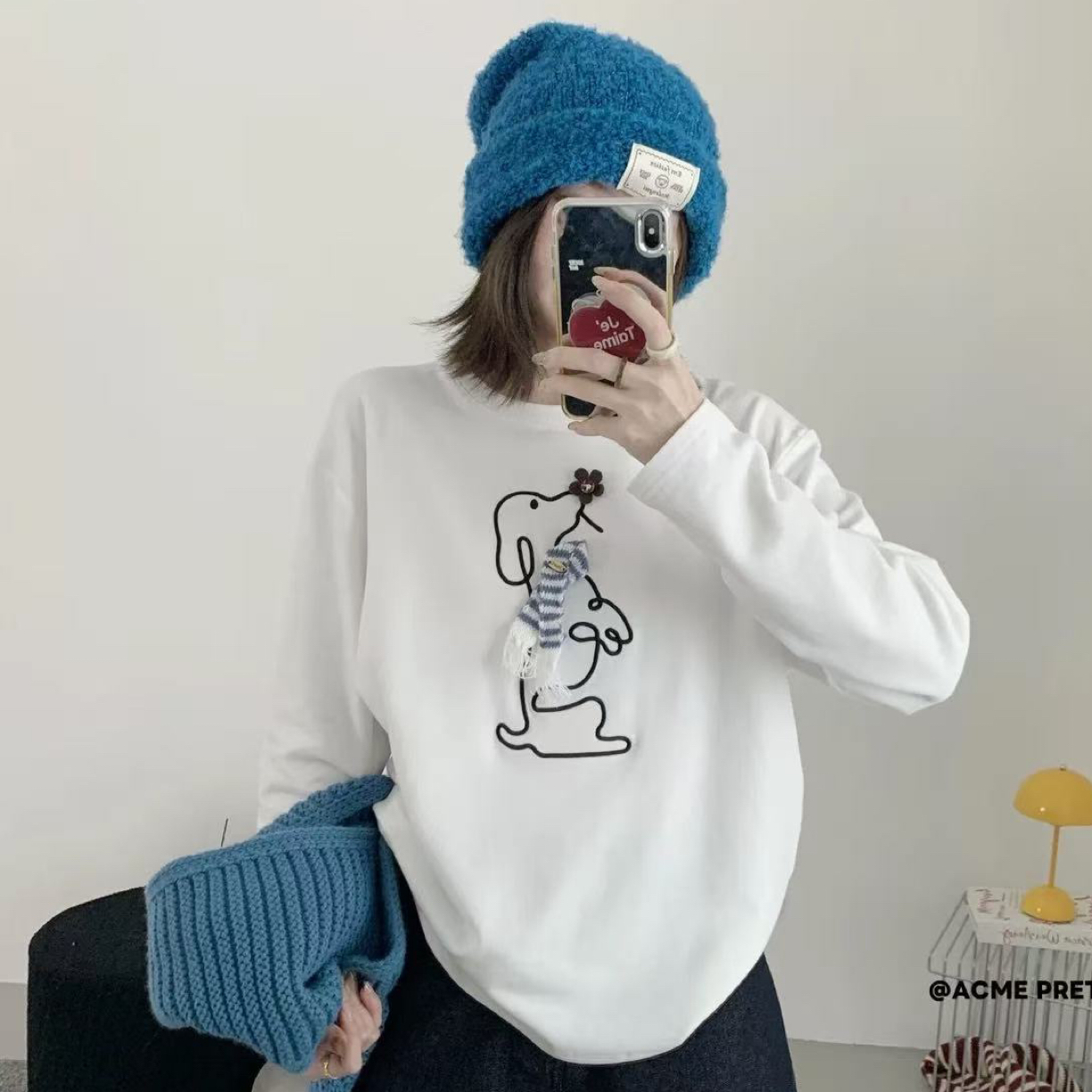 【tt】围巾小狗双面绒T恤