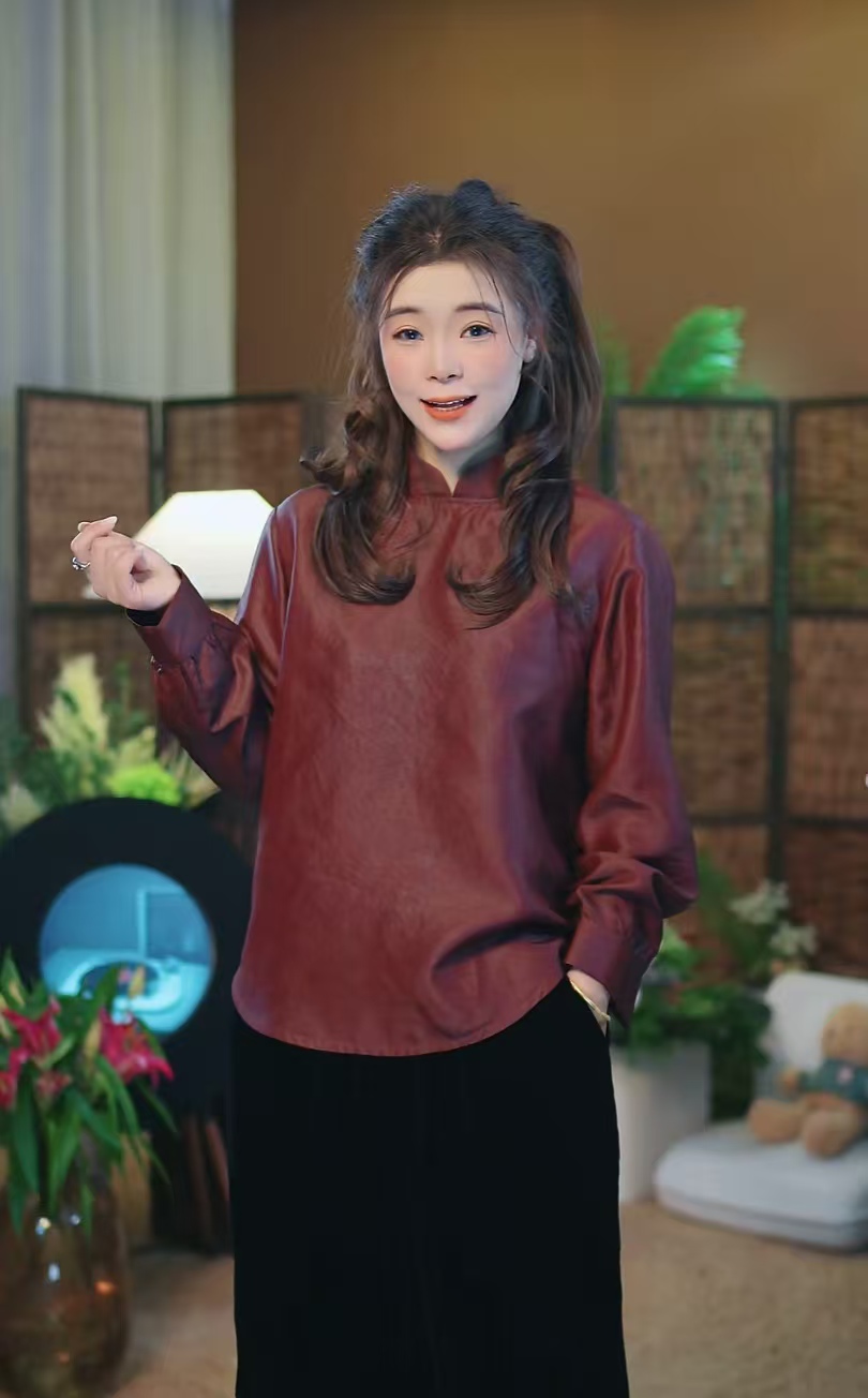 杯子家《紫檀龟旗袍领打底衫》桑蚕丝红云纱老料百搭时尚女款
