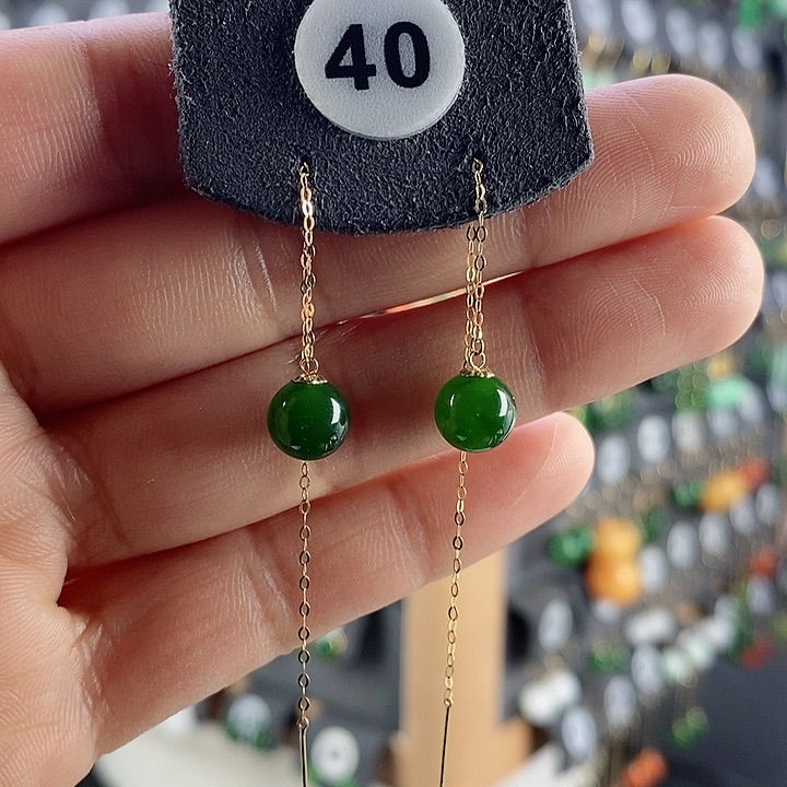 和田玉耳饰18K金镶嵌耳饰