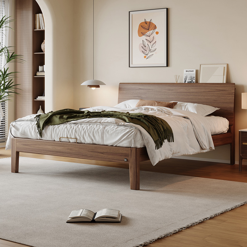 顾家家居乌金木轻奢实木床中古风简约北欧主卧大床双人床 PT8089B