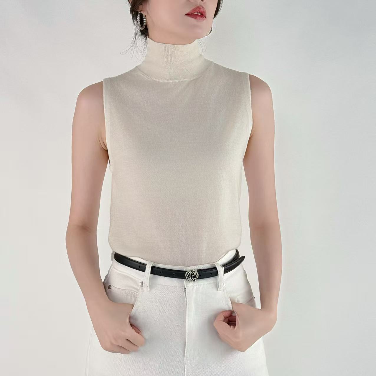 AMASS/阿玛施时尚气质修身显瘦高领无袖山羊绒针织打底衫5399648