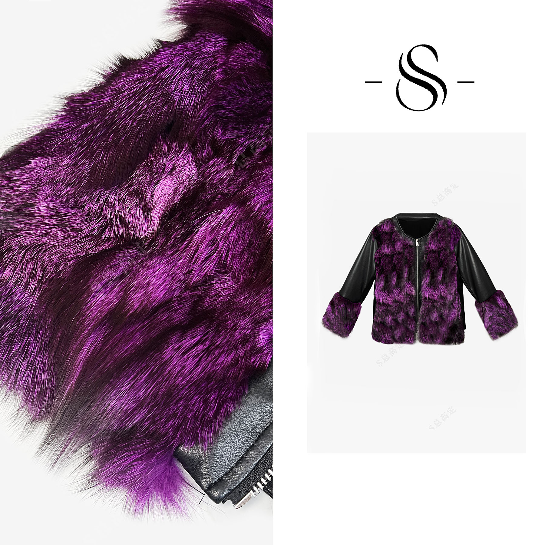 NIMOSHI【倩倩】欧式冬新款黑紫色拼接拉链休闲百搭短款外套D0417