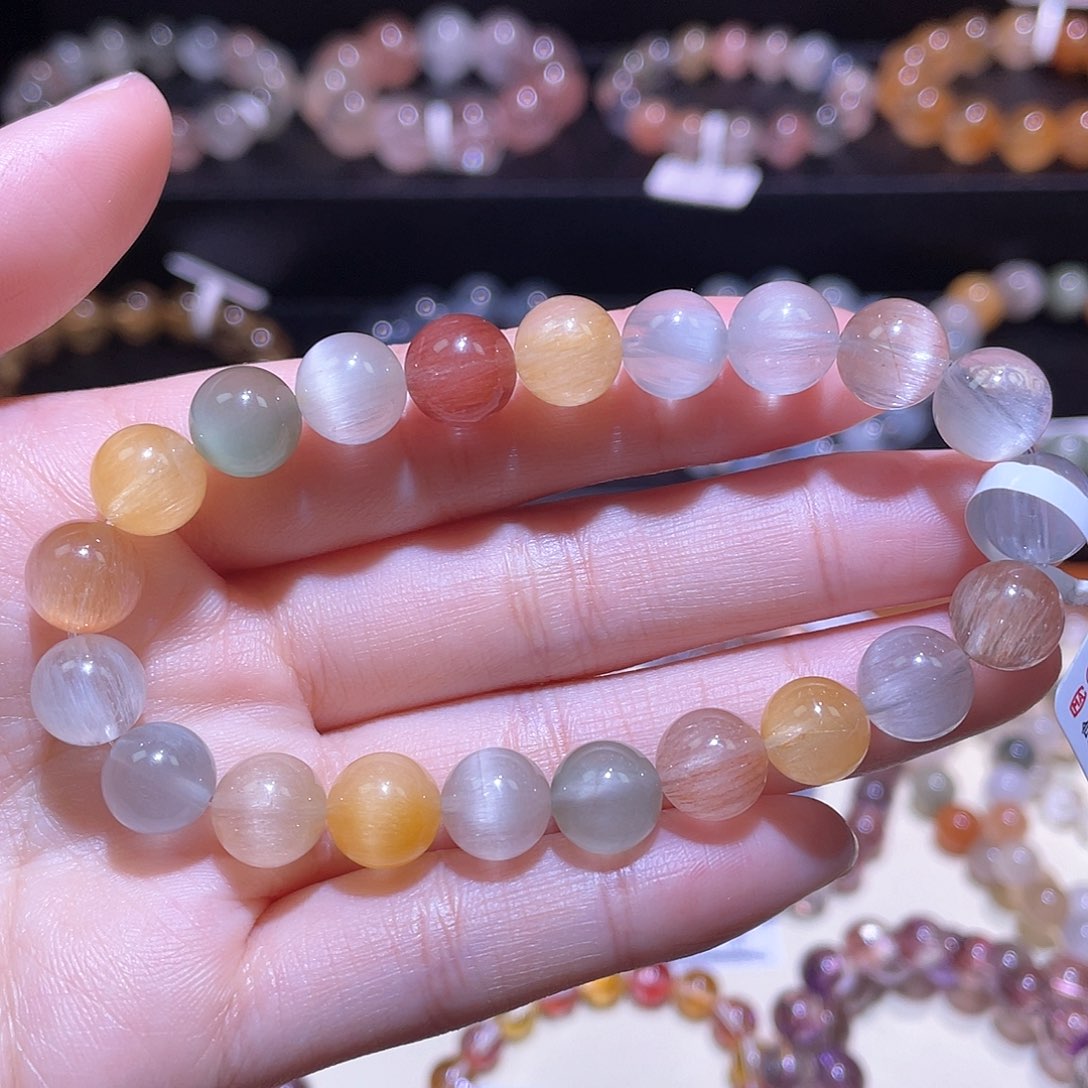 水晶手链未镶嵌兔毛手链，晶体通透9+