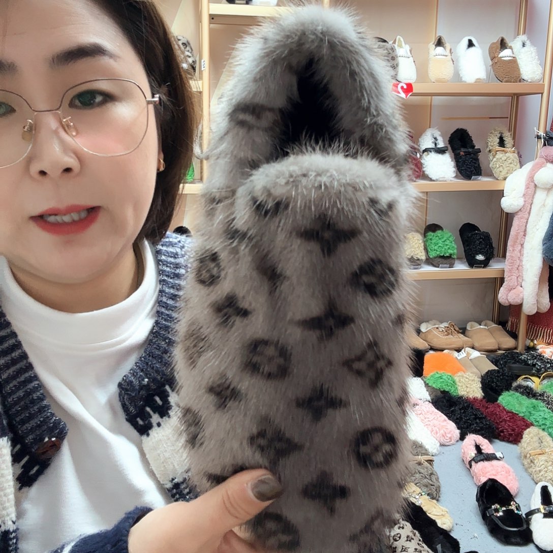 套趾款老花貂毛全鞋37码