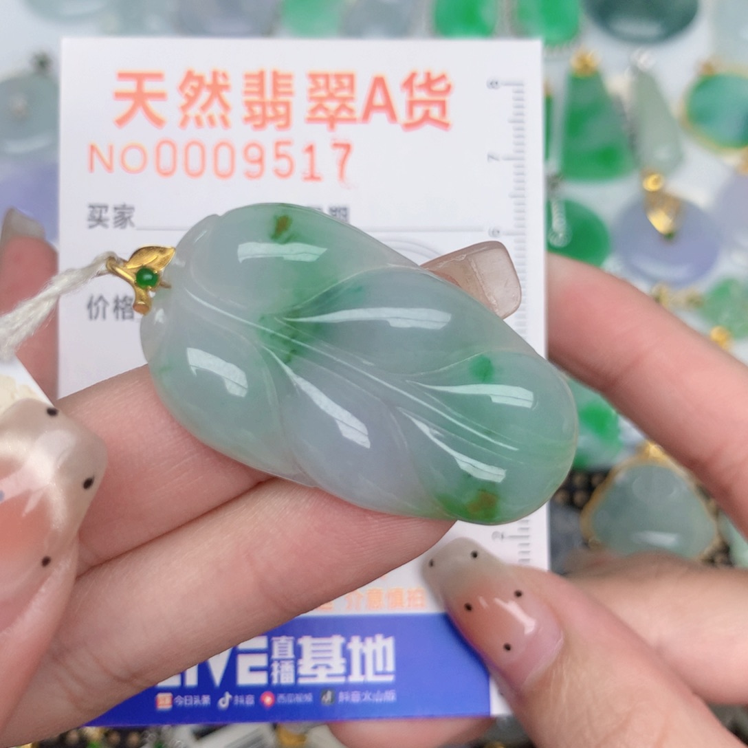翡翠18K金镶嵌颈饰叶子