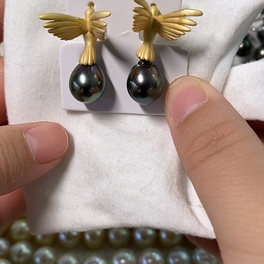 海水珍珠耳饰银S925镶嵌11