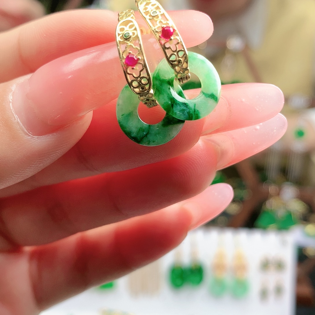 翡翠耳饰银S925镶嵌耳饰