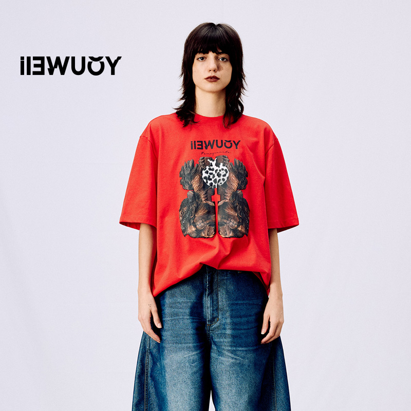 YOUWEI有尾新年主题肌理印花短袖T恤Y1125118/Y1125119过冬