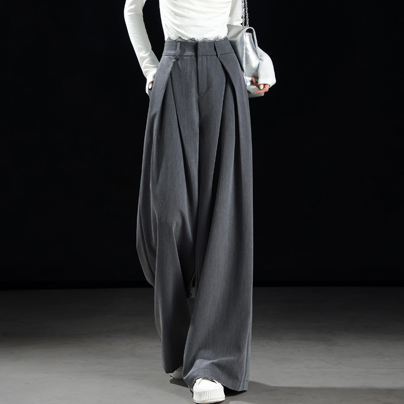 秋季裤子2025新款今年流行爆款高腰阔腿裤女灰色天丝西装裤直筒裤