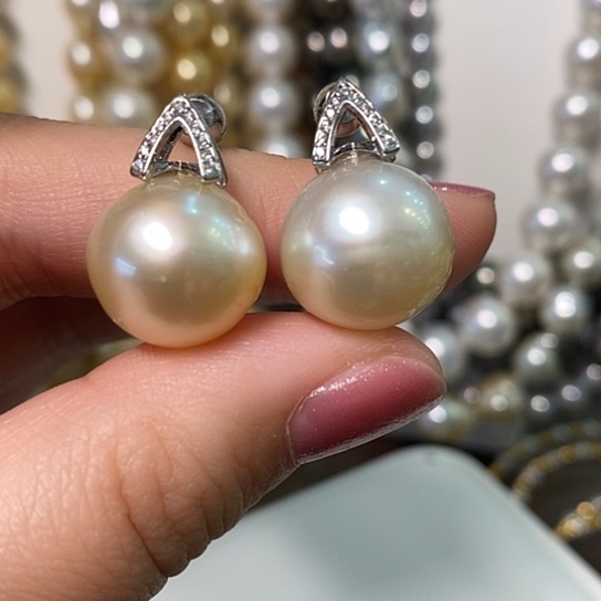 海水珍珠耳饰银S925镶嵌14.6