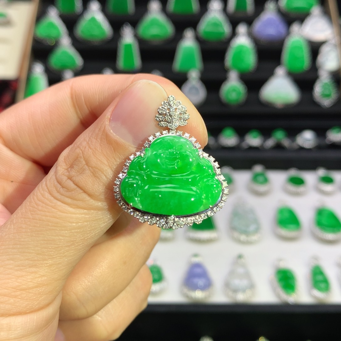 翡翠吊坠(不含链)18K金镶嵌