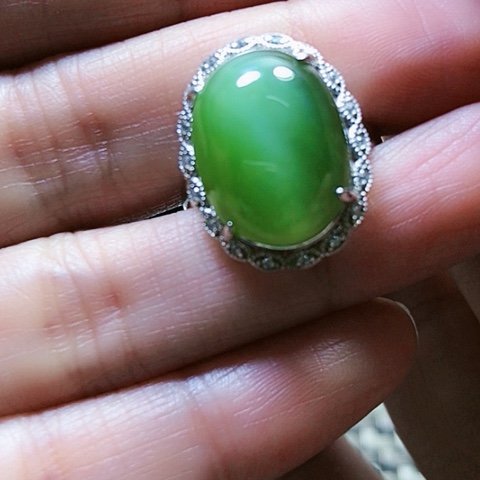 和田玉戒指银S925镶嵌