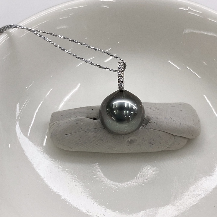 银S925镶嵌海水珍珠吊坠(不含链)大溪地9-10mm