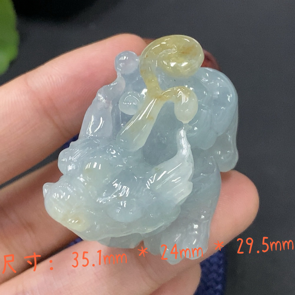 缅甸翡翠A货飘黄貔貅手把玩件两用款男女适用