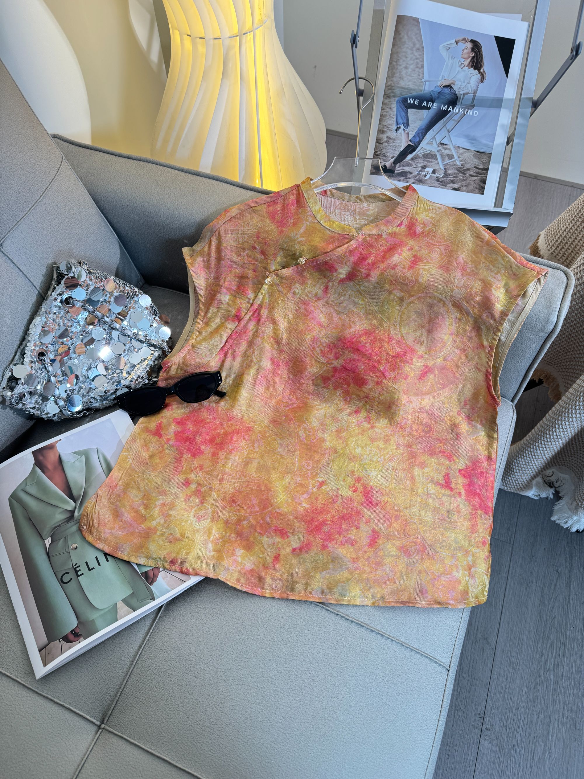 【映山红】轻奢风夏季清爽百搭上衣文艺新款气质香云纱斜门襟小衫