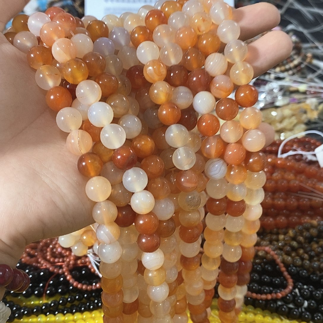 玛瑙/玉髓合金珠宝半成品一条天然10mm橘红玛瑙圆珠A级