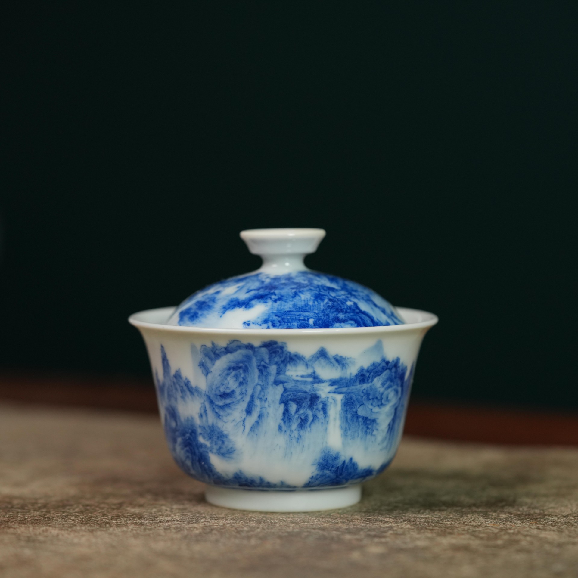 刘建锋窑青花山水盖碗顺丰包邮