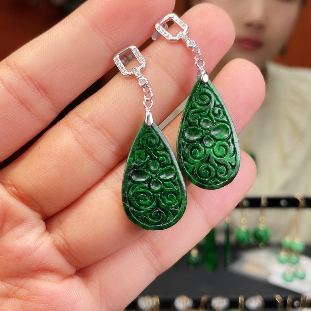 翡翠银S925镶嵌耳饰